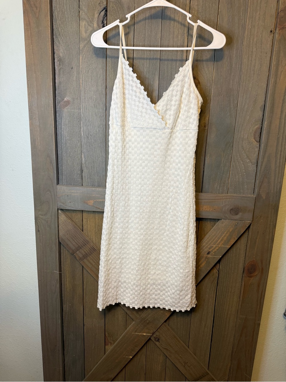 SO Cool White Textured Slip Dress with Spaghetti Straps